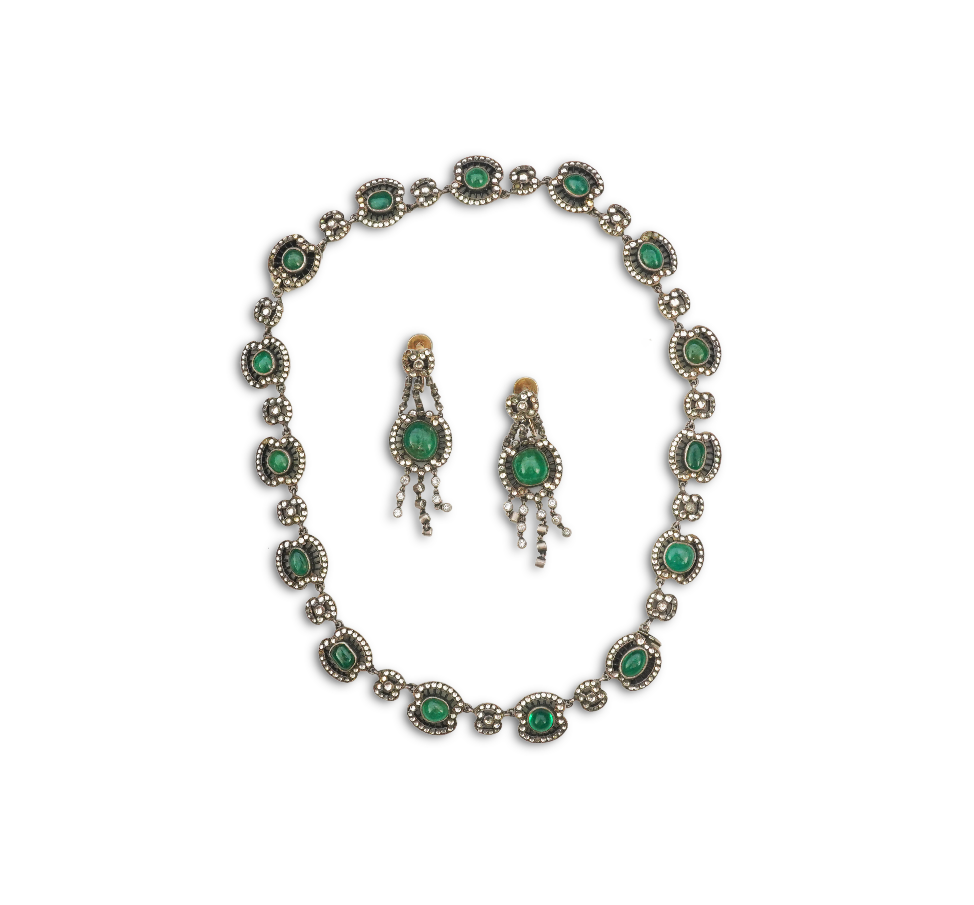 An emerald and rock crystal demi-parure, France, early 20th century